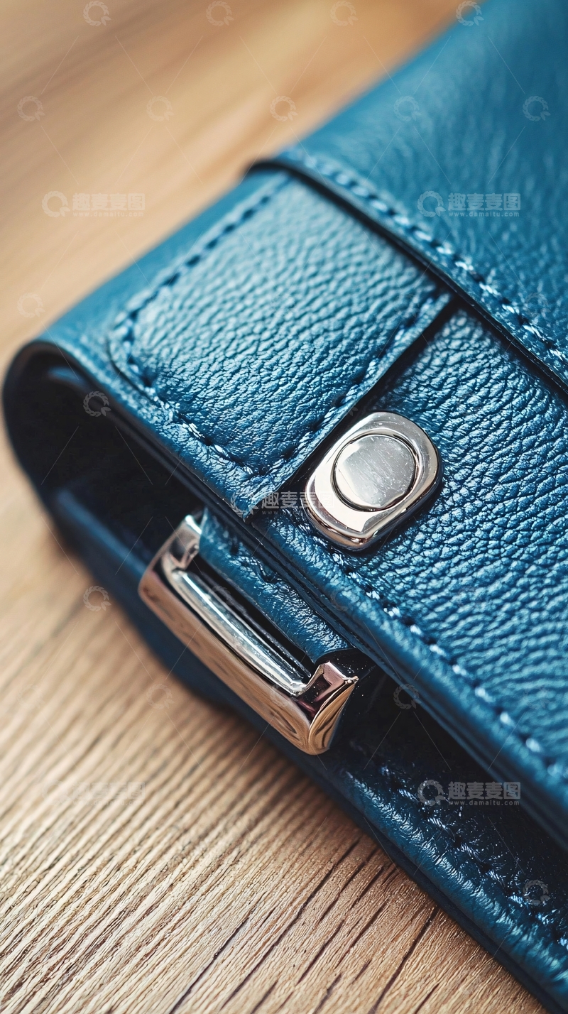 高清大图下载【趣麦麦图】蓝色真皮钱包特写