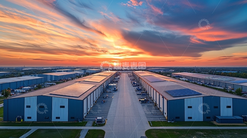 高清大图下载【趣麦麦图】仓库建筑群日落