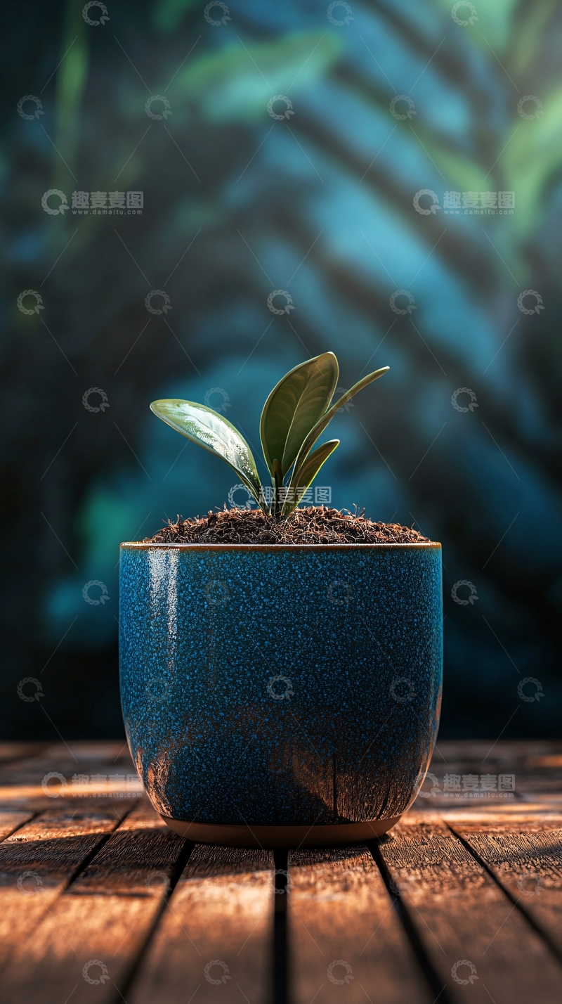 高清大图下载【趣麦麦图】蓝盆栽小植物