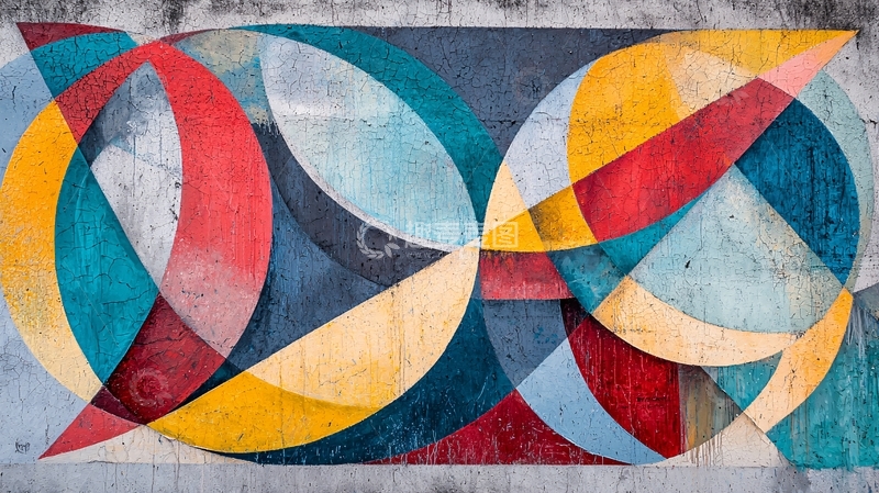 高清大图下载【趣麦麦图】抽象几何彩色壁画