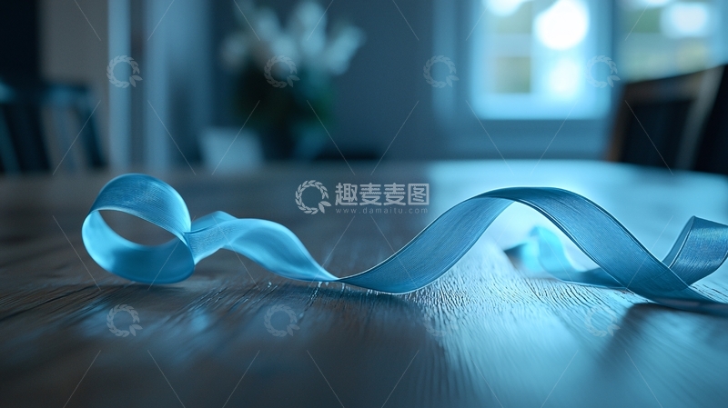 高清大图下载【趣麦麦图】浅蓝色丝带在桌面上盘旋