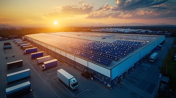 日落时分的太阳能仓库