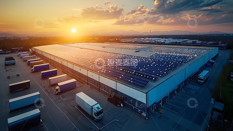 高清大图下载【趣麦麦图】日落时分的太阳能仓库