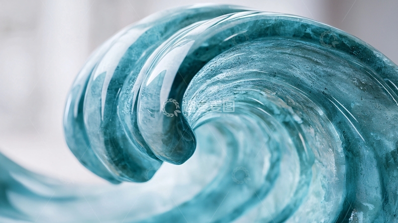 高清大图下载【趣麦麦图】蓝绿色玻璃雕塑波浪