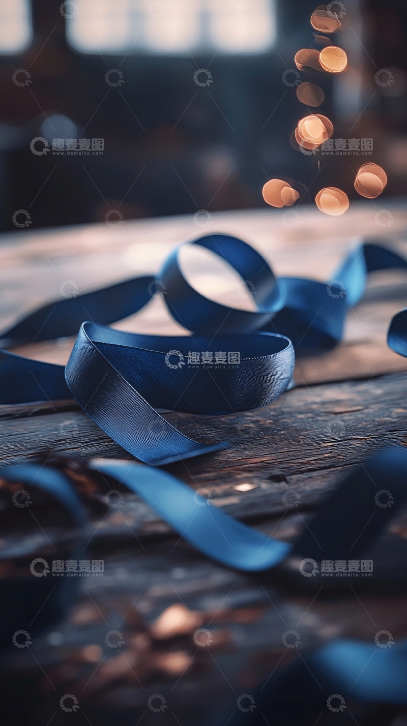 高清大图下载【趣麦麦图】深蓝色丝带木质背景