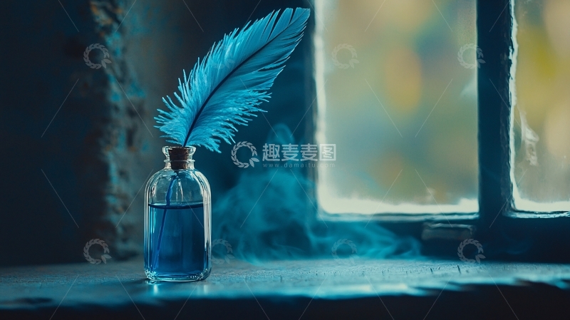 高清大图下载【趣麦麦图】蓝色羽毛笔