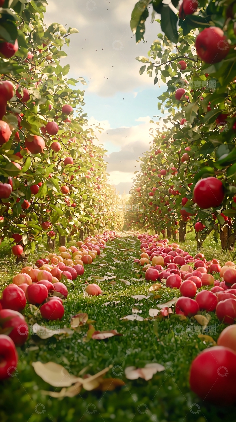 高清大图下载【趣麦麦图】红苹果丰收的果园小路