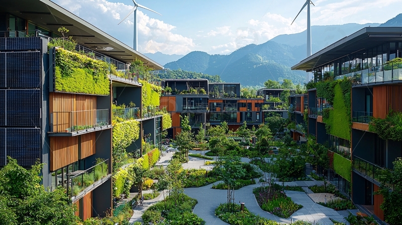 高清大图下载【趣麦麦图】绿色建筑群与山景