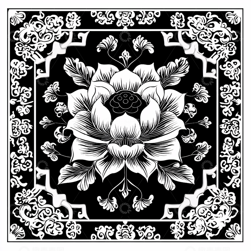高清大图下载【趣麦麦图】黑白花卉图案