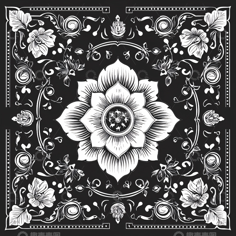 高清大图下载【趣麦麦图】精致的黑白花卉图案