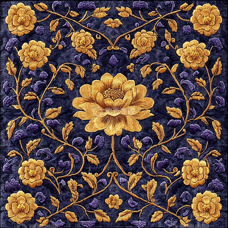 高清大图下载【趣麦麦图】金色花卉暗蓝色背景