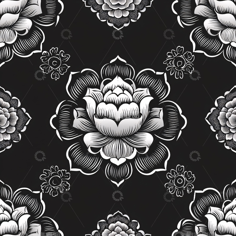 高清大图下载【趣麦麦图】黑白花卉重复图案