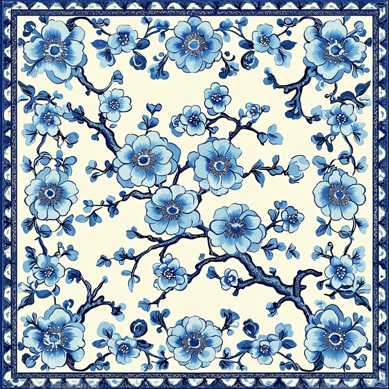 高清大图下载【趣麦麦图】青花瓷风格花卉图案