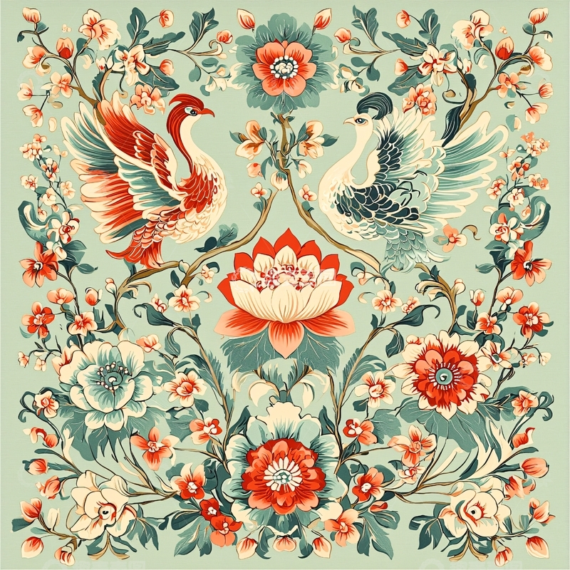 高清大图下载【趣麦麦图】天鹅花卉图案装饰画