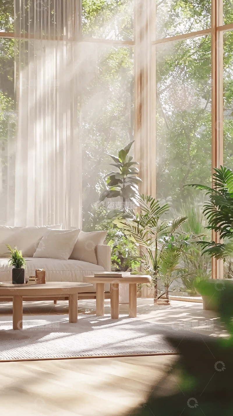 高清大图下载【趣麦麦图】阳光洒进绿意客厅