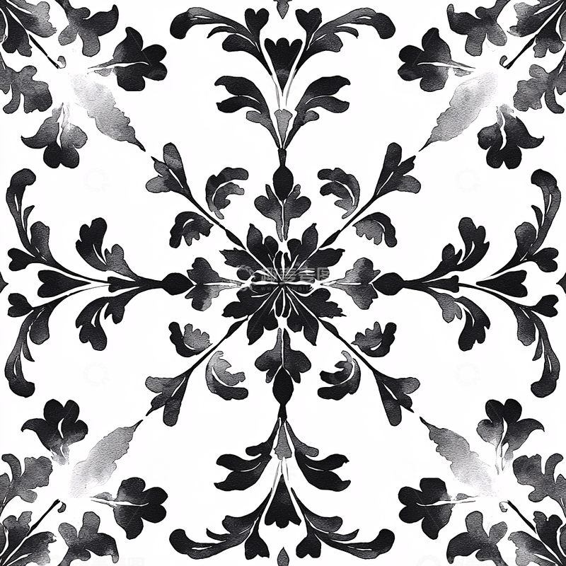 高清大图下载【趣麦麦图】水彩花卉对称图案