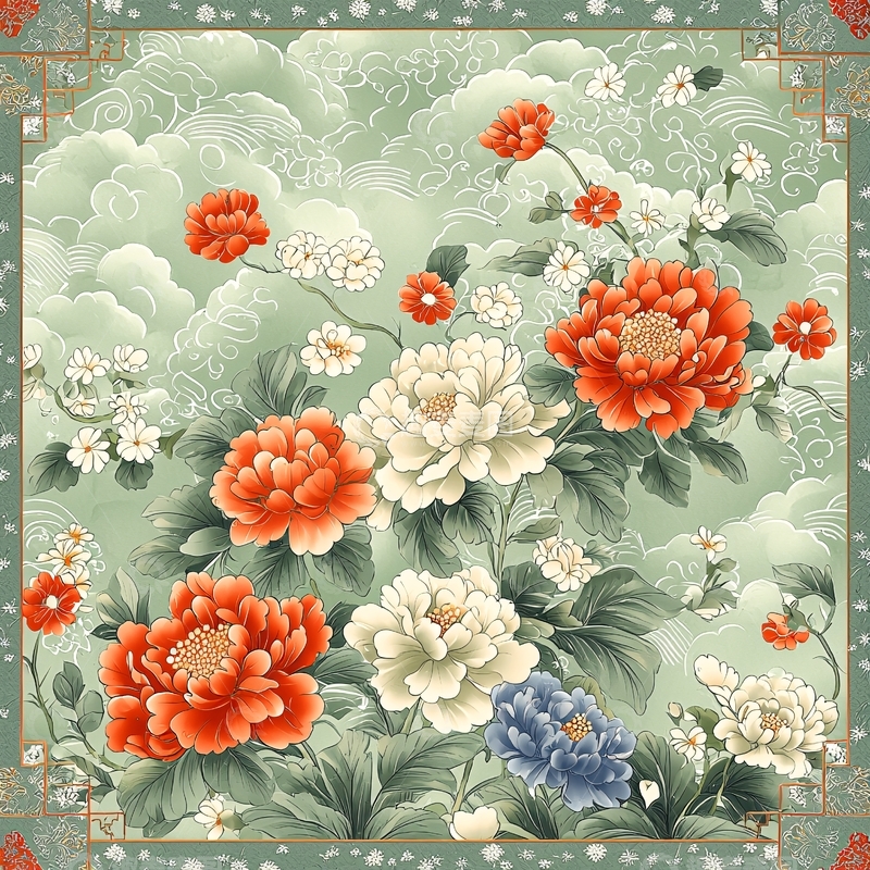 高清大图下载【趣麦麦图】国风写意花卉背景图