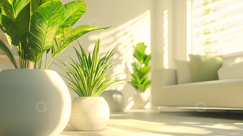 高清大图下载【趣麦麦图】阳光洒进客厅的绿植