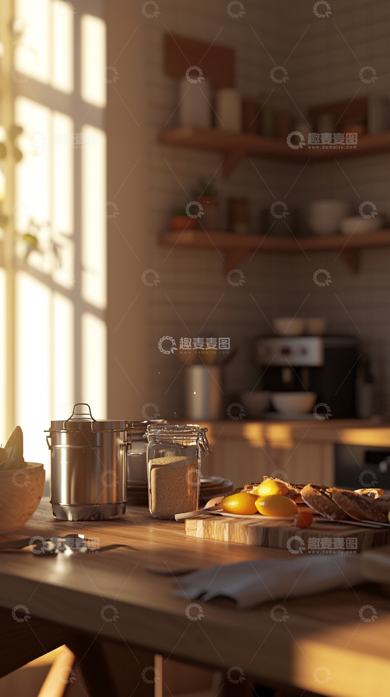 高清大图下载【趣麦麦图】温暖阳光洒满厨房