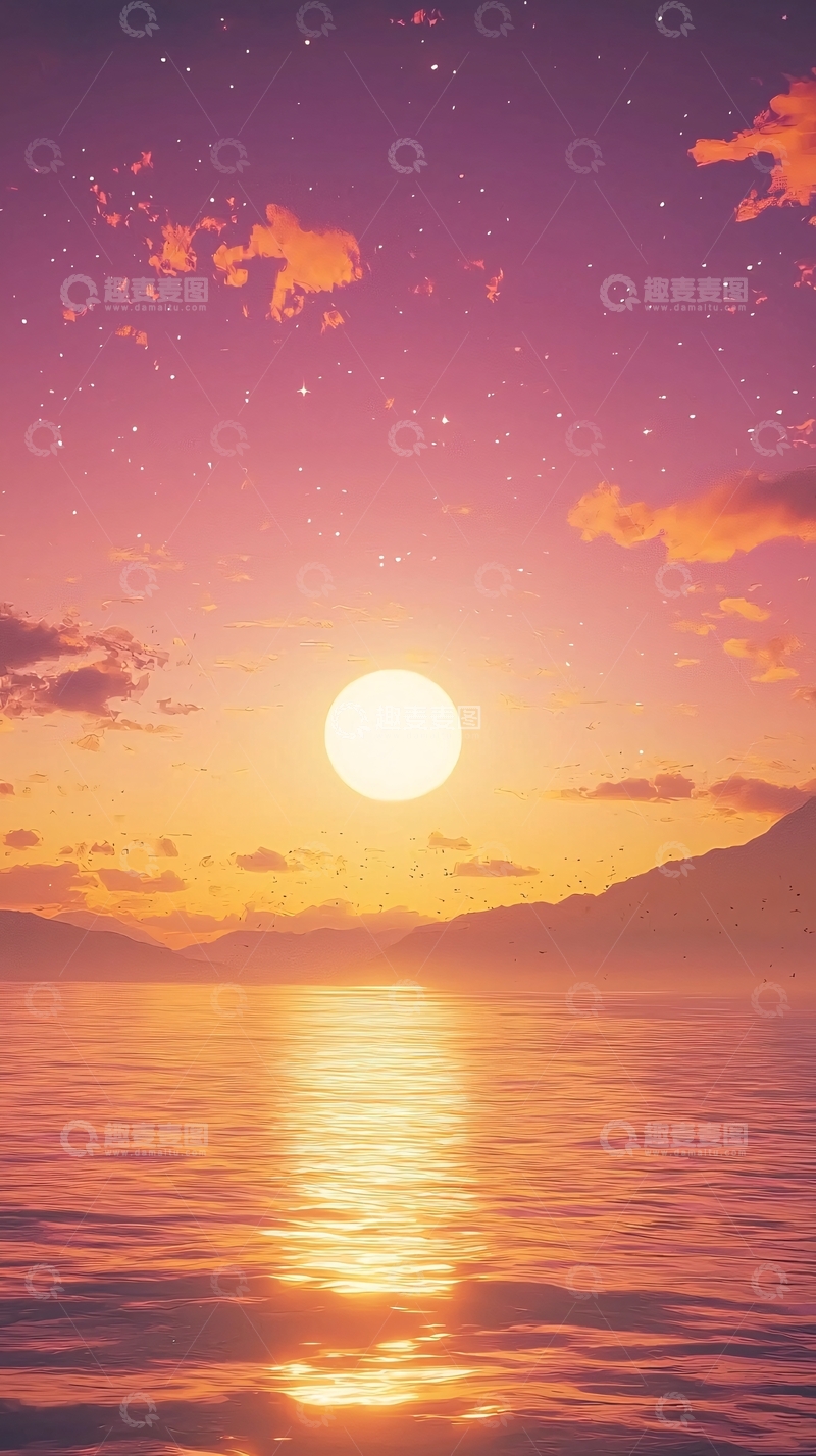 高清大图下载【趣麦麦图】梦幻紫色日落海景