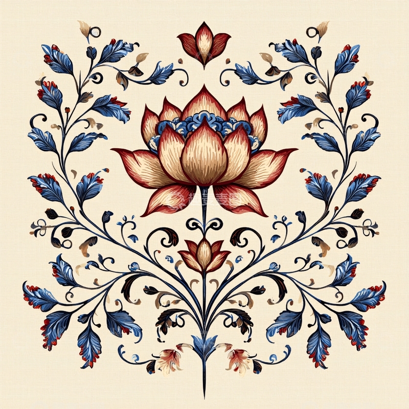 高清大图下载【趣麦麦图】对称花卉装饰图案