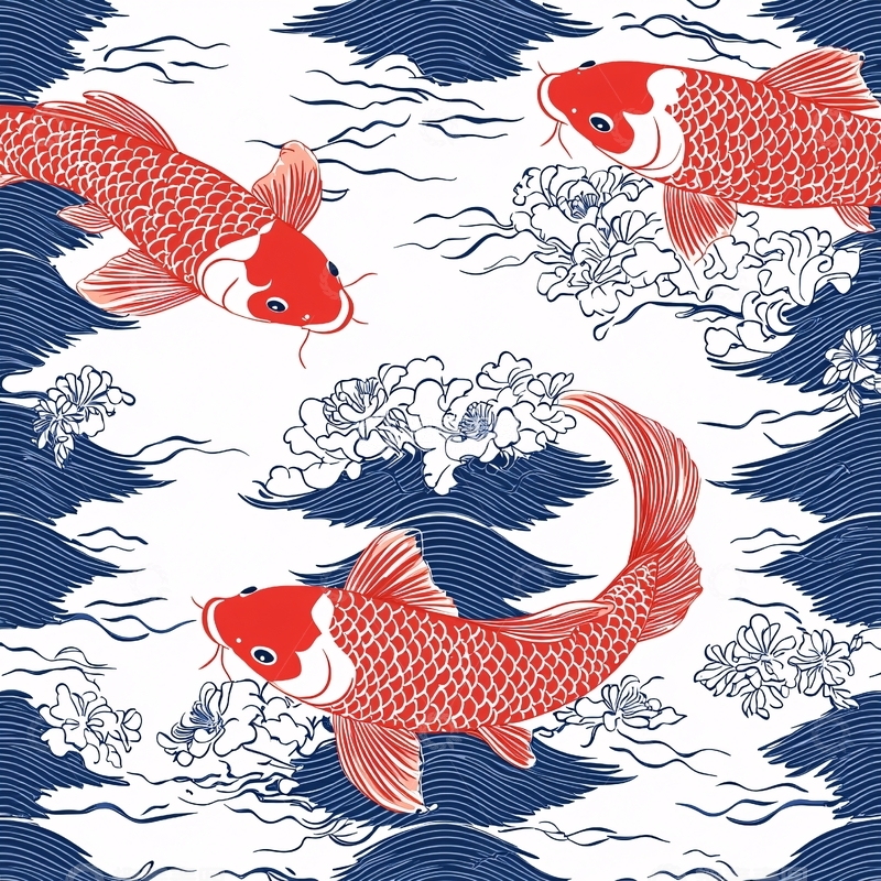 高清大图下载【趣麦麦图】红鲤鱼花纹背景