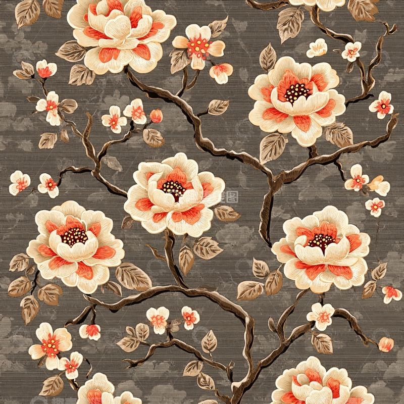 高清大图下载【趣麦麦图】花朵与树枝交织的图案