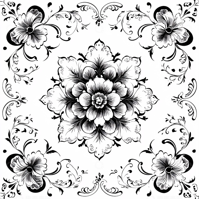 高清大图下载【趣麦麦图】黑白花卉图案