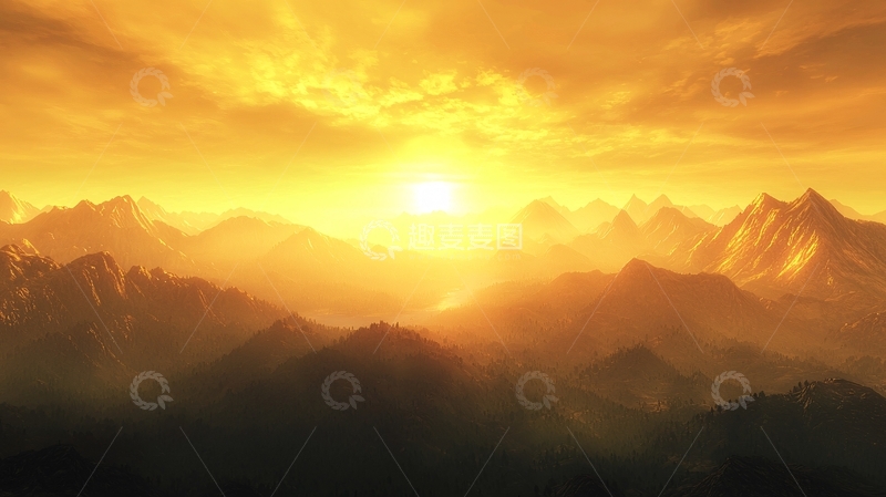 高清大图下载【趣麦麦图】金色山脉日落