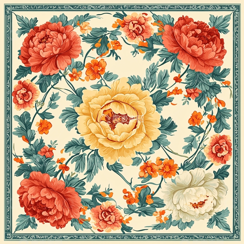 高清大图下载【趣麦麦图】繁复华丽的牡丹花纹样