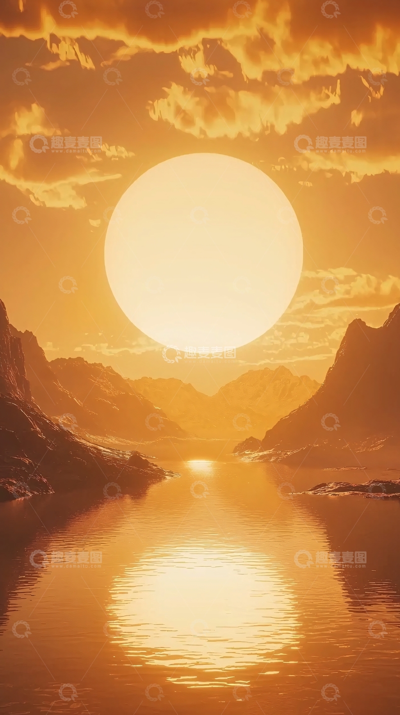 高清大图下载【趣麦麦图】日落湖光山色