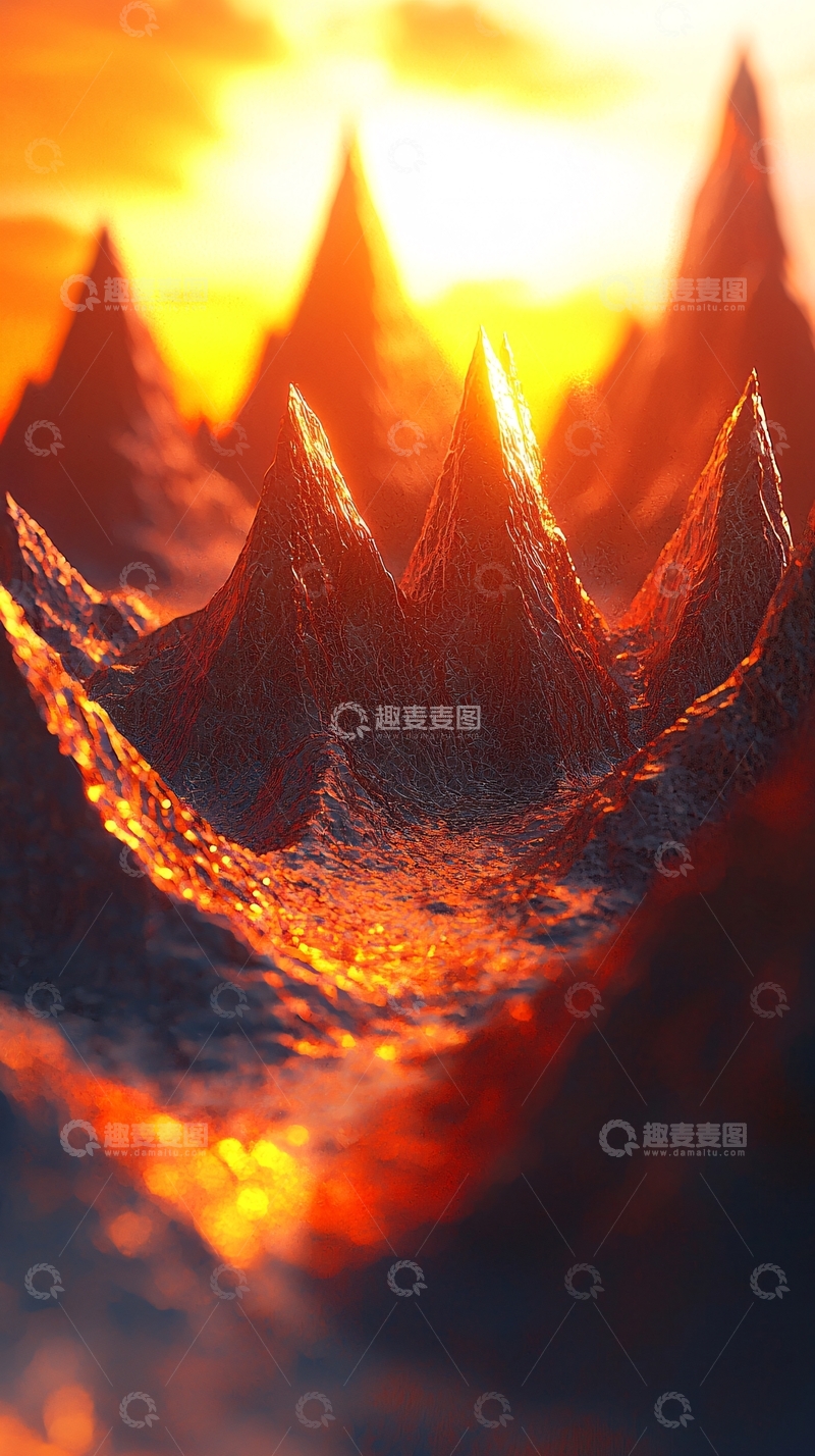 高清大图下载【趣麦麦图】火红色的奇幻山峰