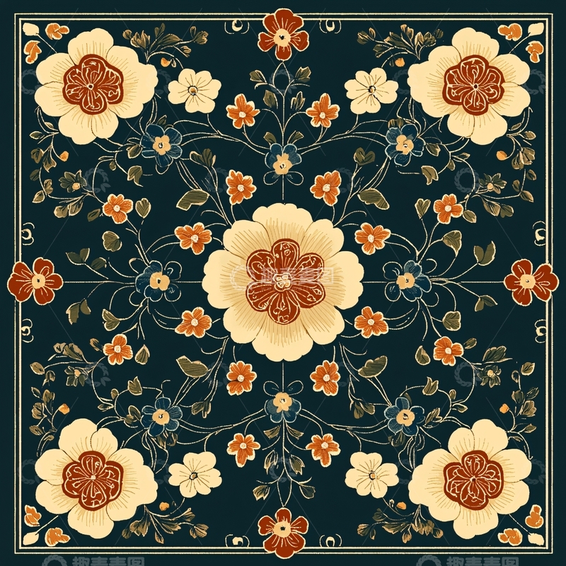 高清大图下载【趣麦麦图】复古花卉图案