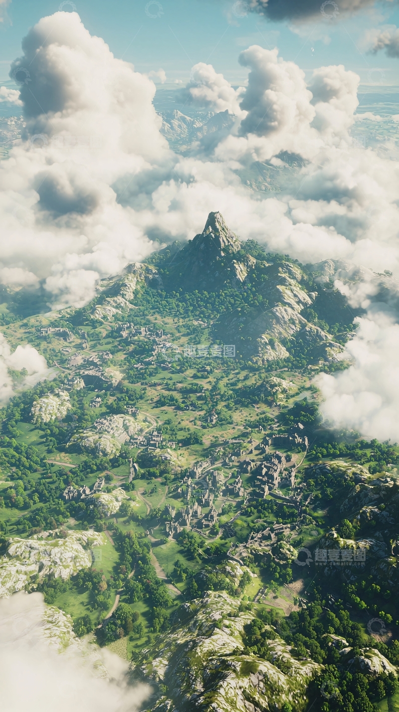 高清大图下载【趣麦麦图】云海之上的山峰村庄