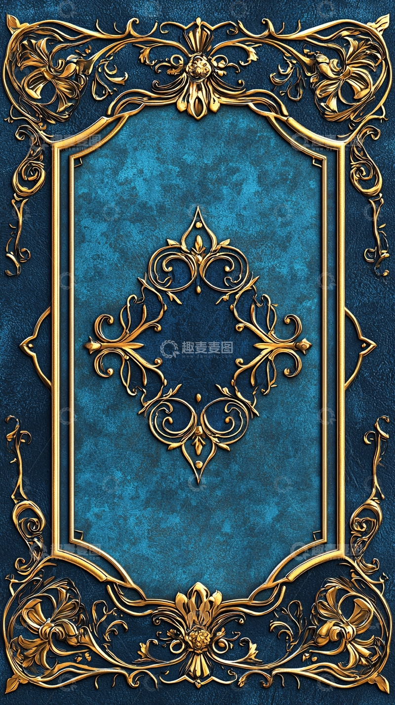 高清大图下载【趣麦麦图】蓝色金色复古边框