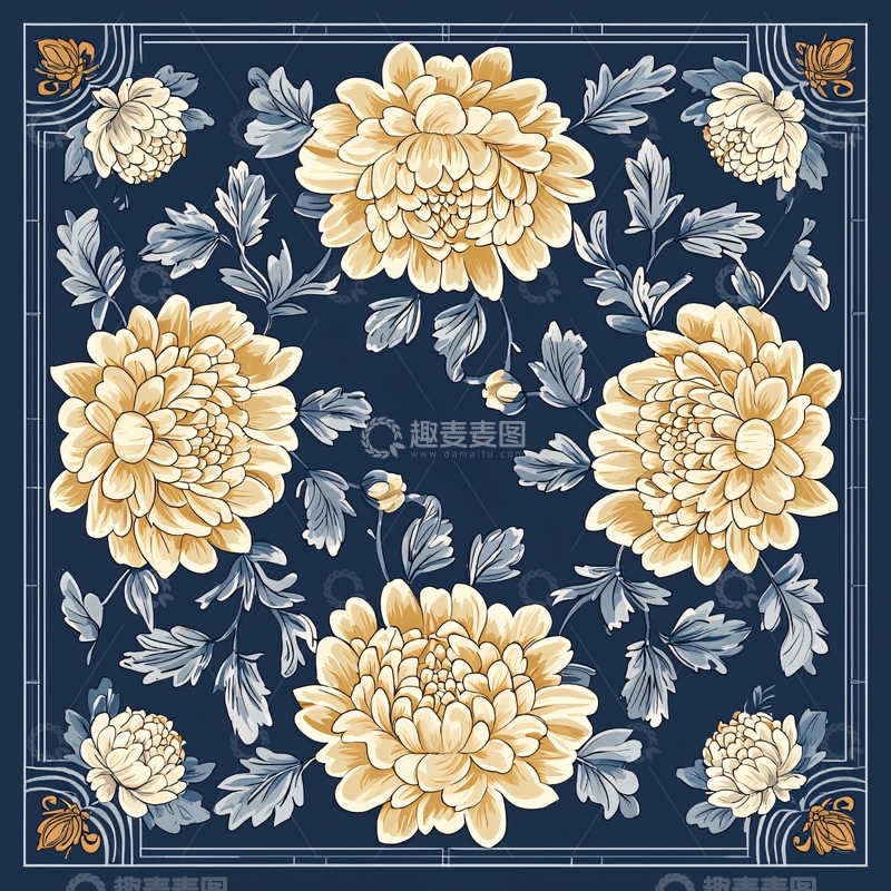 高清大图下载【趣麦麦图】金色菊花蓝色背景