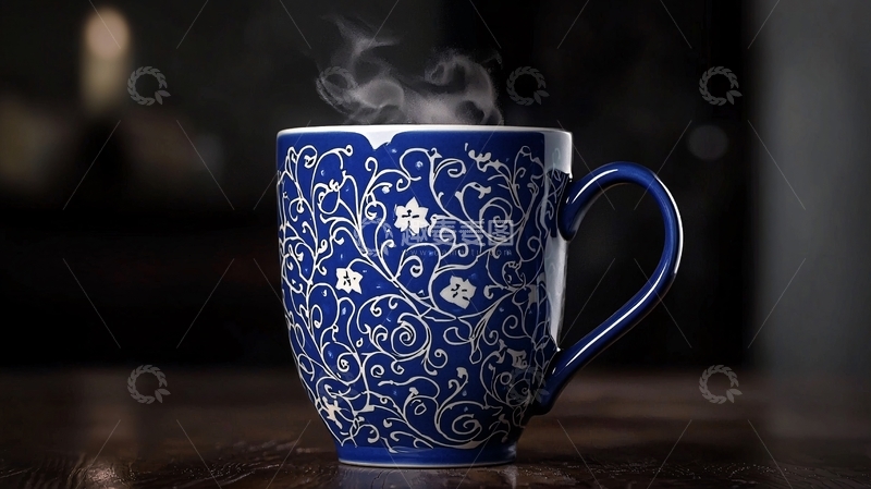 高清大图下载【趣麦麦图】蓝色花纹马克杯