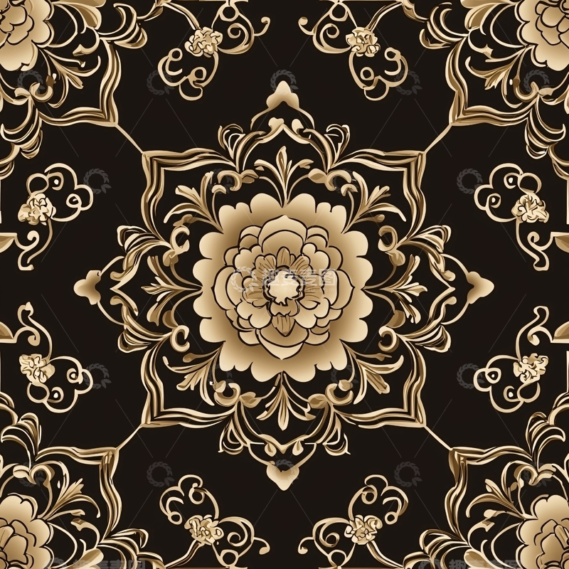 高清大图下载【趣麦麦图】金色花纹黑色底图