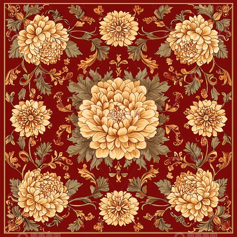 高清大图下载【趣麦麦图】金色菊花在红色背景上