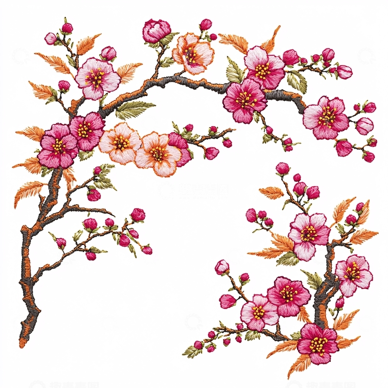 高清大图下载【趣麦麦图】粉色花朵枝条装饰图案