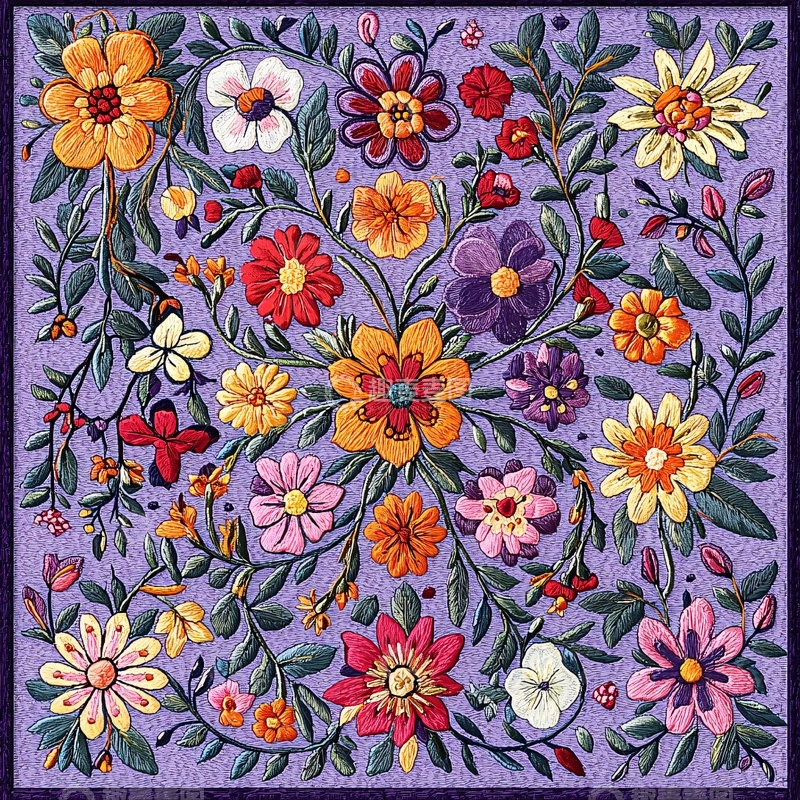 高清大图下载【趣麦麦图】紫色底色上的鲜花图案