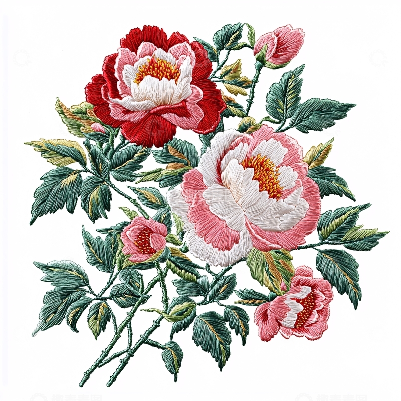 高清大图下载【趣麦麦图】刺绣牡丹花束