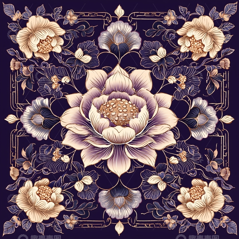 高清大图下载【趣麦麦图】暗紫色背景花卉图案