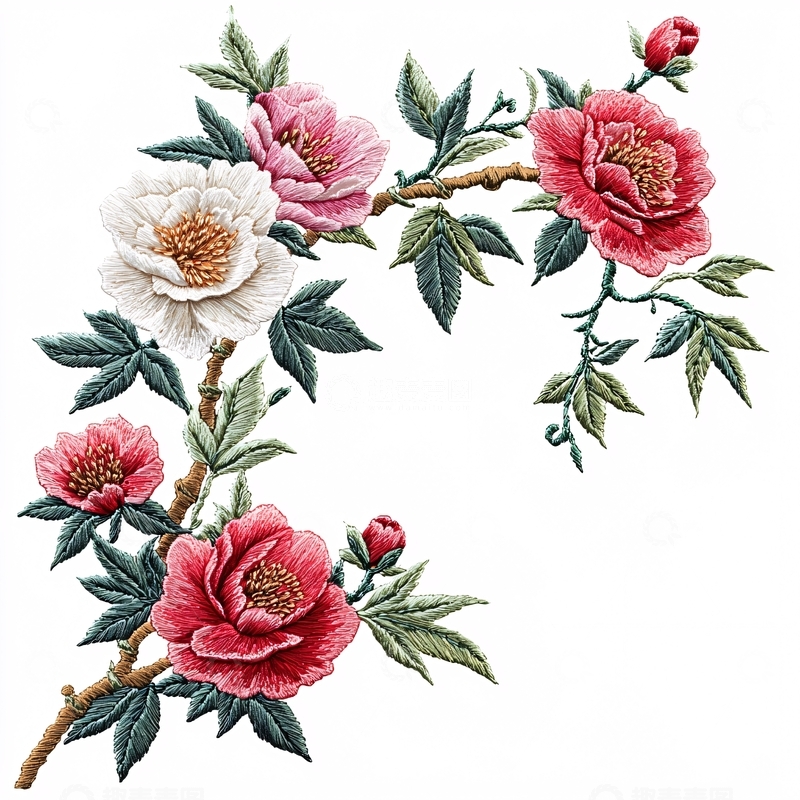 高清大图下载【趣麦麦图】粉色和白色花朵枝条