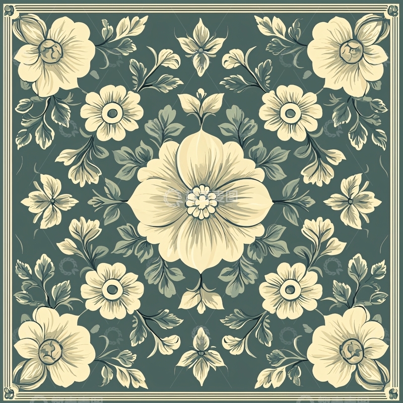 高清大图下载【趣麦麦图】奶油色花卉图案正方形