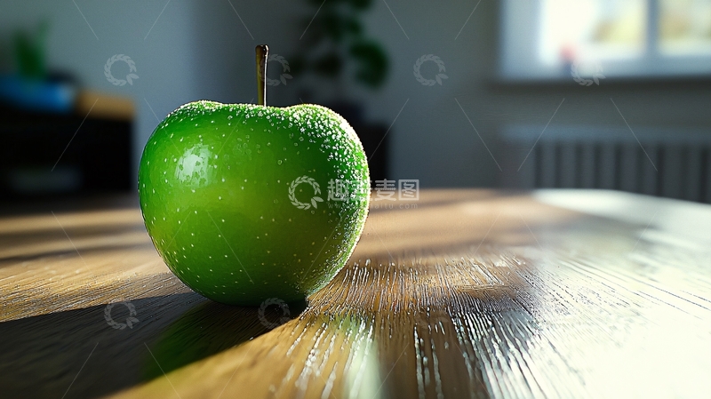 高清大图下载【趣麦麦图】阳光下木桌上青苹果