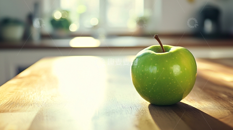 高清大图下载【趣麦麦图】厨房台面上的青苹果