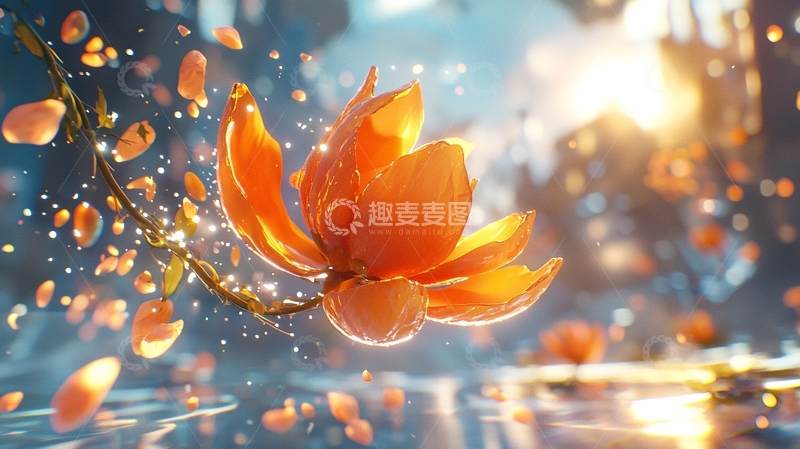 高清大图下载【趣麦麦图】-光影梦幻橙色莲花