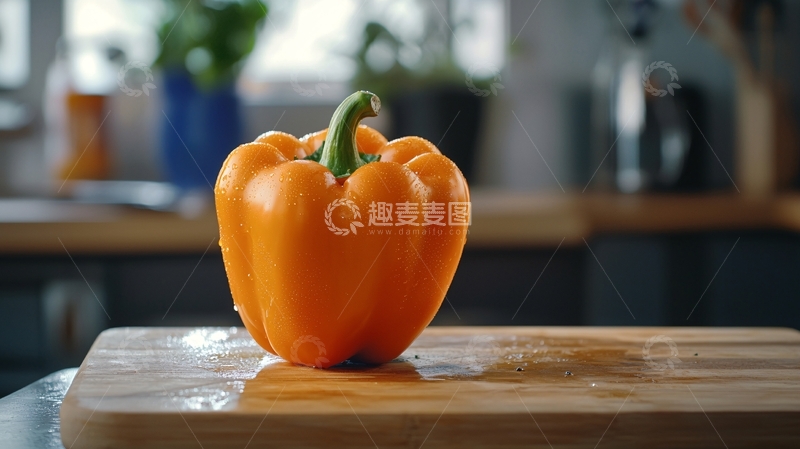 高清大图下载【趣麦麦图】厨房案板上的橙色甜椒
