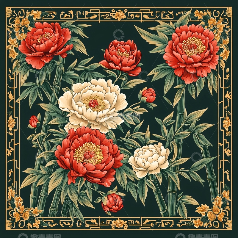 高清大图下载【趣麦麦图】中国风牡丹花卉纹样